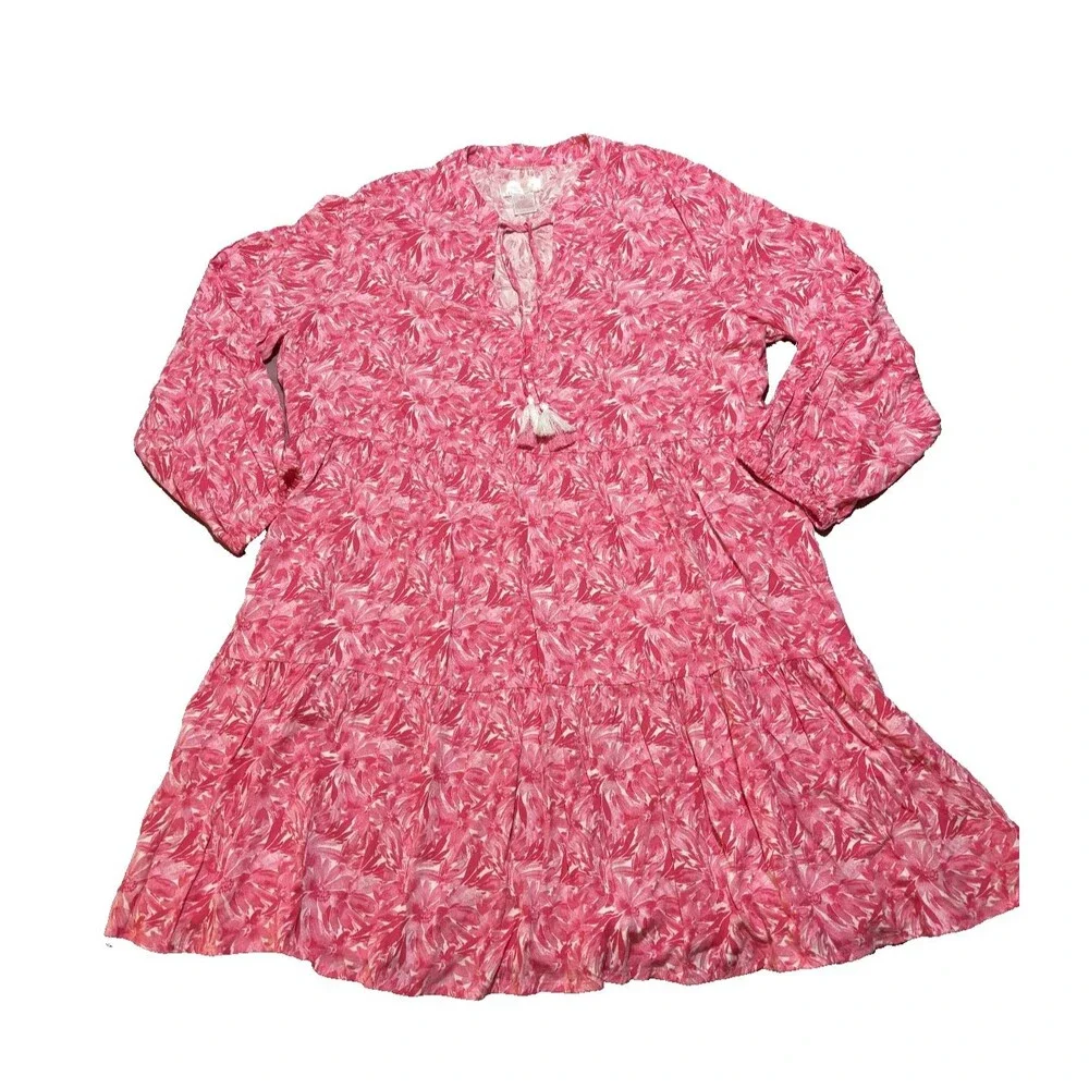 Stella Parker Women's Tunic Summer Dress Long Sleeves Vibrant Pink Floral XL